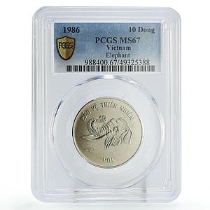 Vietnam 10 dong Conservation Wildlife Elephant Fauna MS67 PCGS CuNi coin 1986