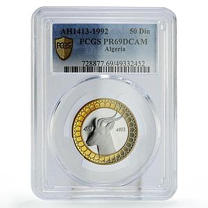 Algeria 50 dinars Regular Coinage Dama Gazelle Fauna PR69 PCGS bimetal coin 1992