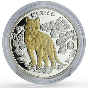 Liberia 10 dollars Wildlife Mexico Puma Fauna Gilt w/o Crystal silver coin 2004