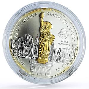 Cook Islands 10 dollars United States Liberty Statue Monuments silver coin 2006