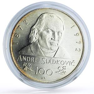 Czechoslovakia 100 Andrej Sladkovic Literature TRIAL PROOF-LIKE silver coin 1972