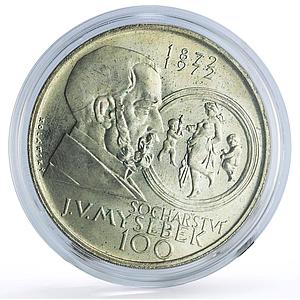 Czechoslovakia 100 Sculptor Josef Myslbek Art TRIAL ESSAI UNC silver coin 1972
