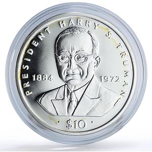 Liberia 10 dollars President Harry S. Truman Politics proof silver coin 1995