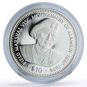 Liberia 10 dollars World War II WWII Generals Montgomery proof silver coin 1994