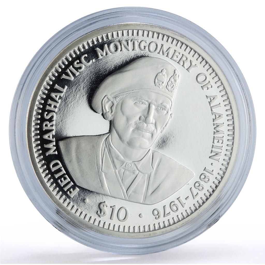 Liberia 10 dollars World War II WWII Generals Montgomery proof silver coin 1994 Liberia 10 dollars World War II WWII Generals Montgomery proof silver coin 1994