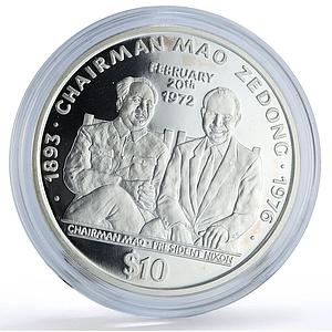 Liberia 10 dollars Mao Zedong President Nixon Politics proof silver coin 1996