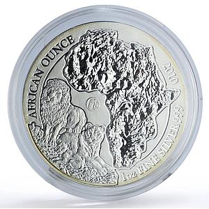 Rwanda 50 francs African Ounce Wildlife Lions Fauna silver coin 2010