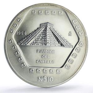 Mexico 10 pesos Precolombina Piramide Castillo Pyramid 5 oz silver coin 1994