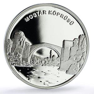 Turkey 20 lira Mostar Bridge Rebuilding Architecture proof silver coin 2005