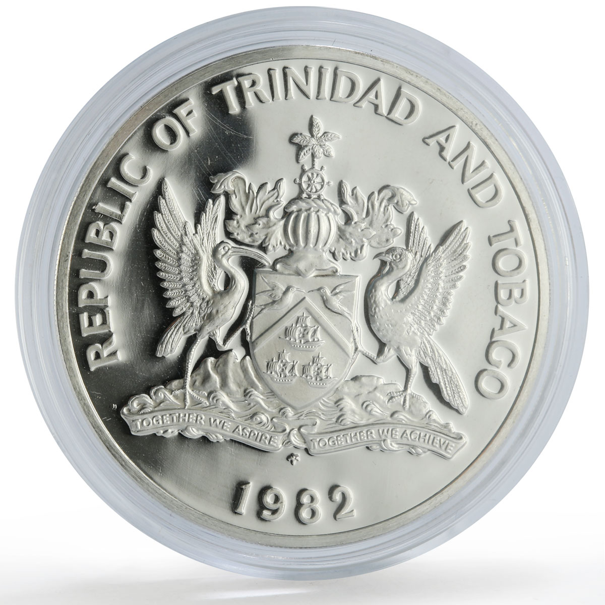 Trinidad Tobago 10 dollars Independence Anniversary Flag proof silver coin 1982