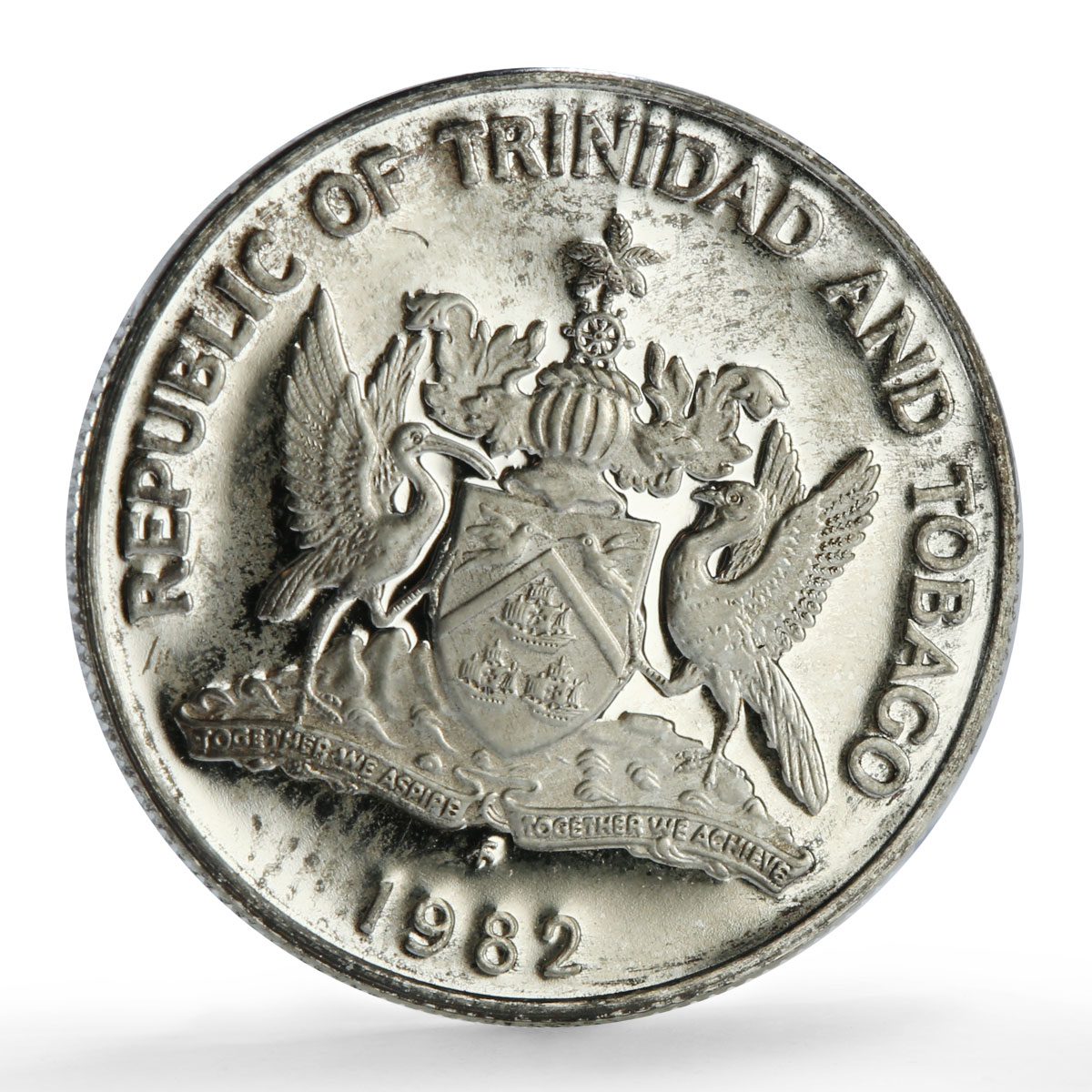 Trinidad Tobago 25 cents Independence Anniversary Flower proof silver coin 1982