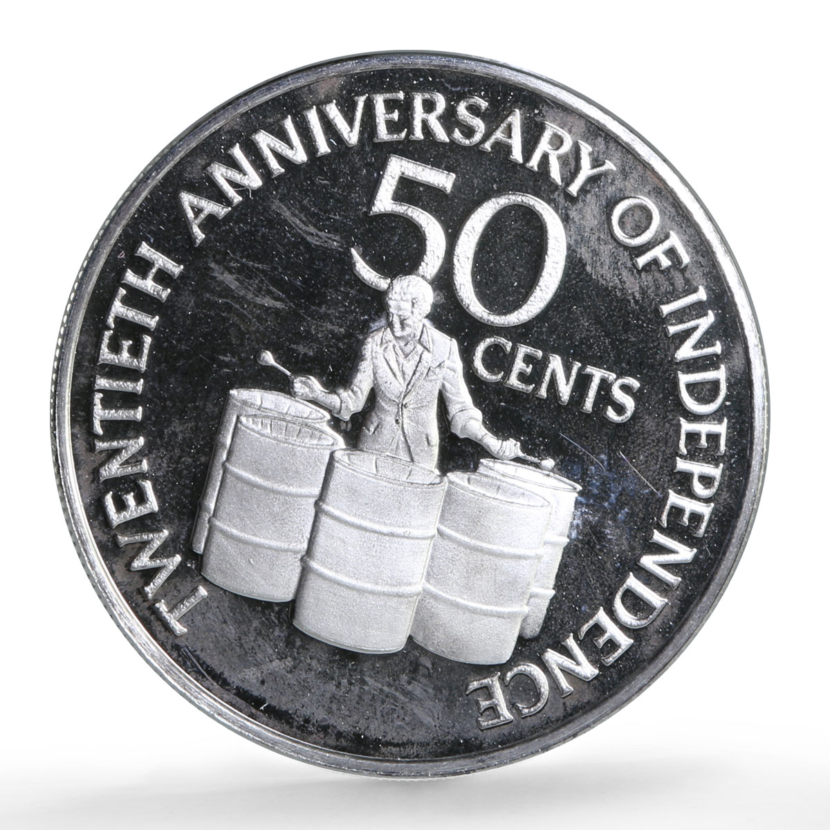 Trinidad Tobago 50 cents Independence Anniversary Drummer proof silver coin 1982