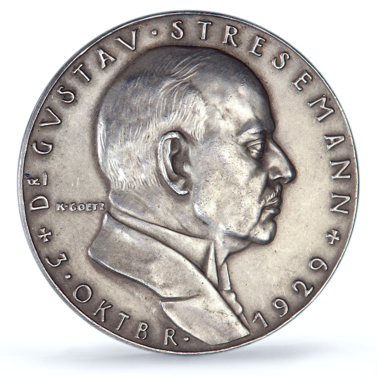 Germany Weimar Gustav Stresemann Politics Matte SP63 PCGS silver medal 1929