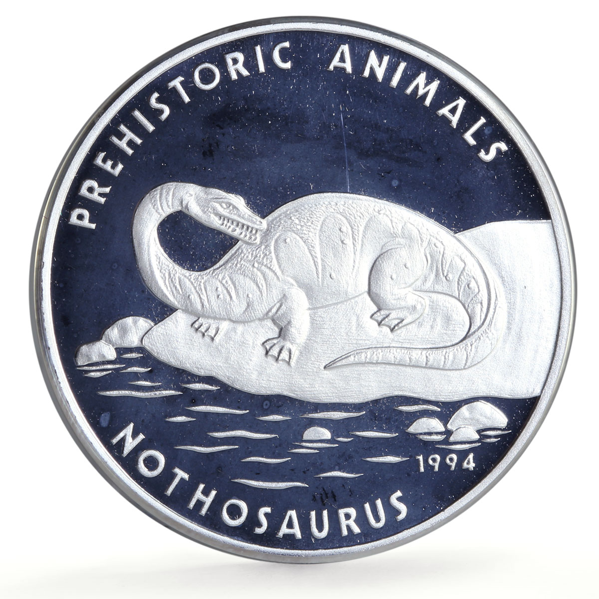 Cambodia 20 riels Prehistoric Nothosaurus Dinosaurs proof silver coin 1994