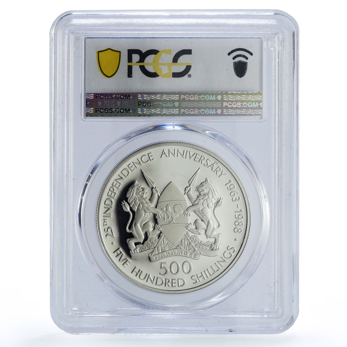 Kenya 500 shillings President Moi Independence PR70 PCGS silver coin 1988