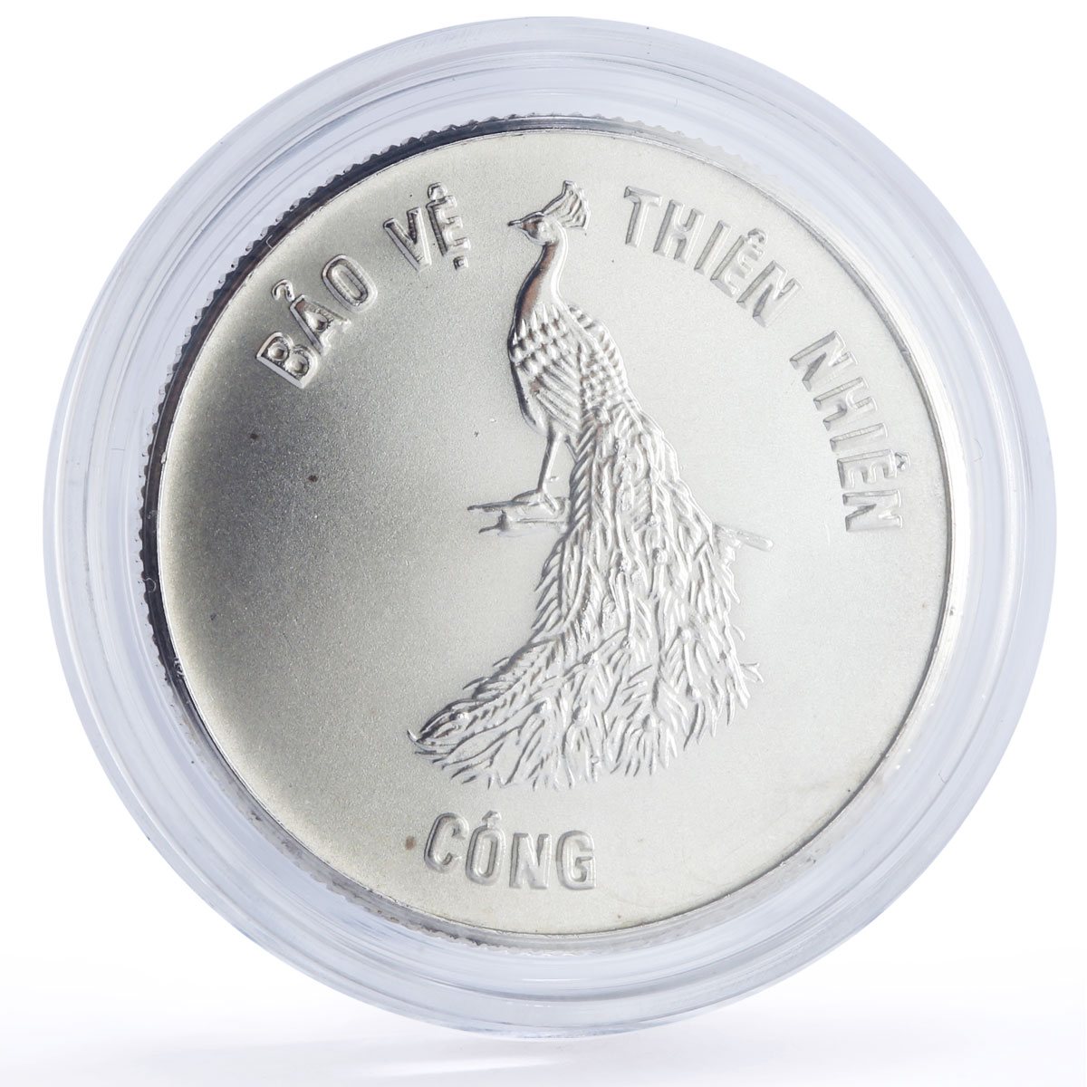 Vietnam 100 dong Peacock Bird Wildlife Conservation Fauna silver coin 1986