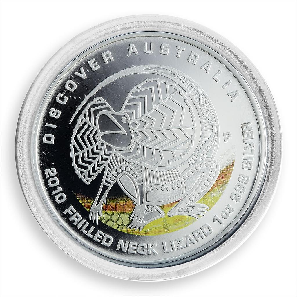 Australia 1 dollar Lizard Discover Australia proof color silver coin 2010