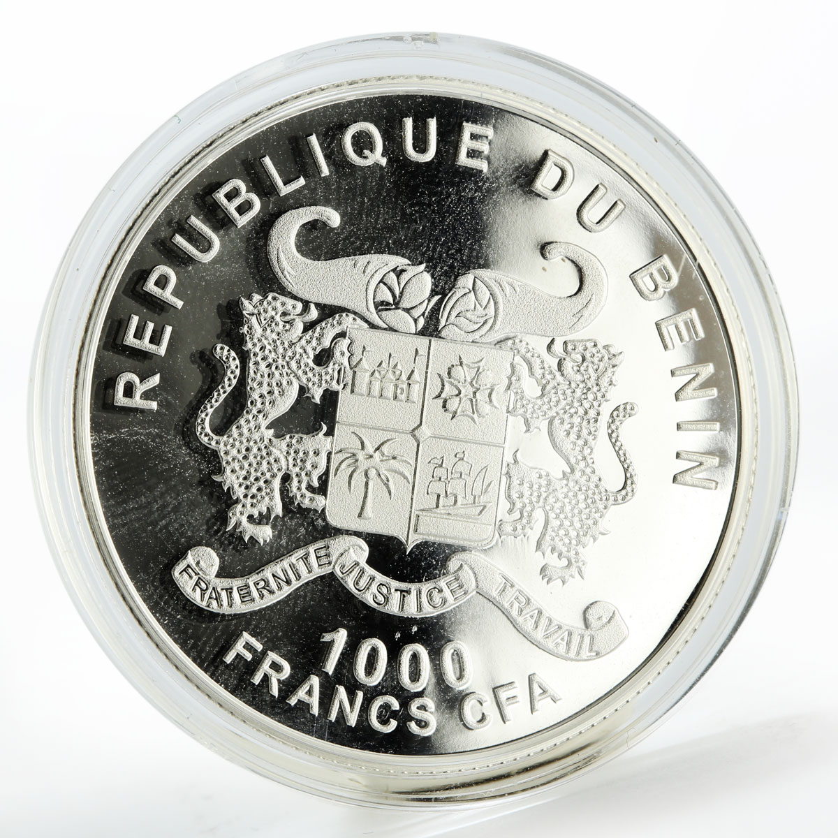 Benin 1000 francs Pomeranian dog colored silver coin 2012