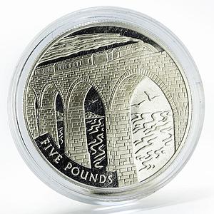 Alderney 5 pounds Train Crossing the Viaduct silver coin 2004