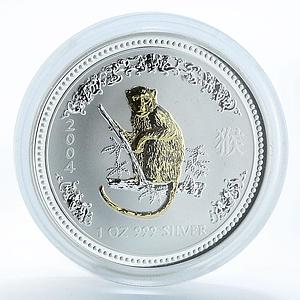 Australia 1 dollar Lunar Calendar I Year of the Monkey gilded silver coin 2004