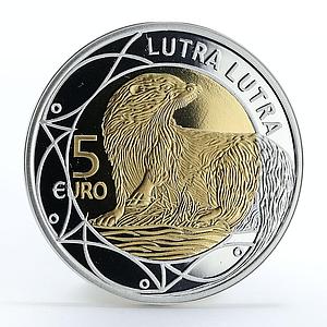 Luxembourg 5 euro Lutra animals gilded silver coin 2011