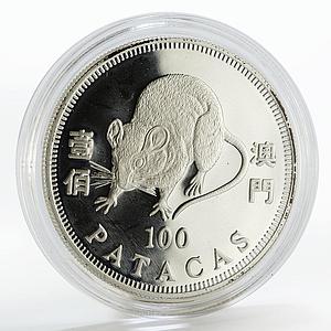 Macau 100 patacas Year of the Rat proof silver coin 1996