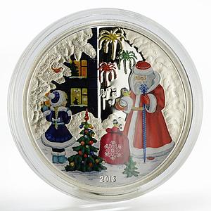 Cook Islands 5 dollars Happy New Year Santa Claus colored silver coin 2013