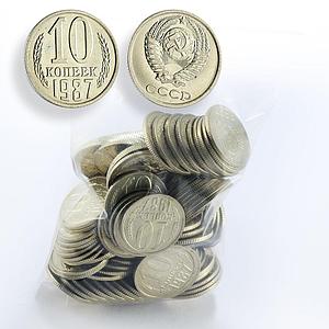 USSR lot of 100 coins 10 kopeks UNC random year Soviet Union Russia