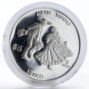 Mexico 5 Pesos Jarabe tapatio proof silver coin 1997