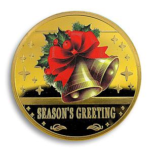 Christmas Bells, Seasons Greeting, Gold Plated Coin, Christmas, 2014, Token
