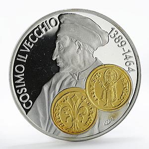 Netherlands Antilles 10 gulden Cosimo de Medici gilded proof silver coin 2001