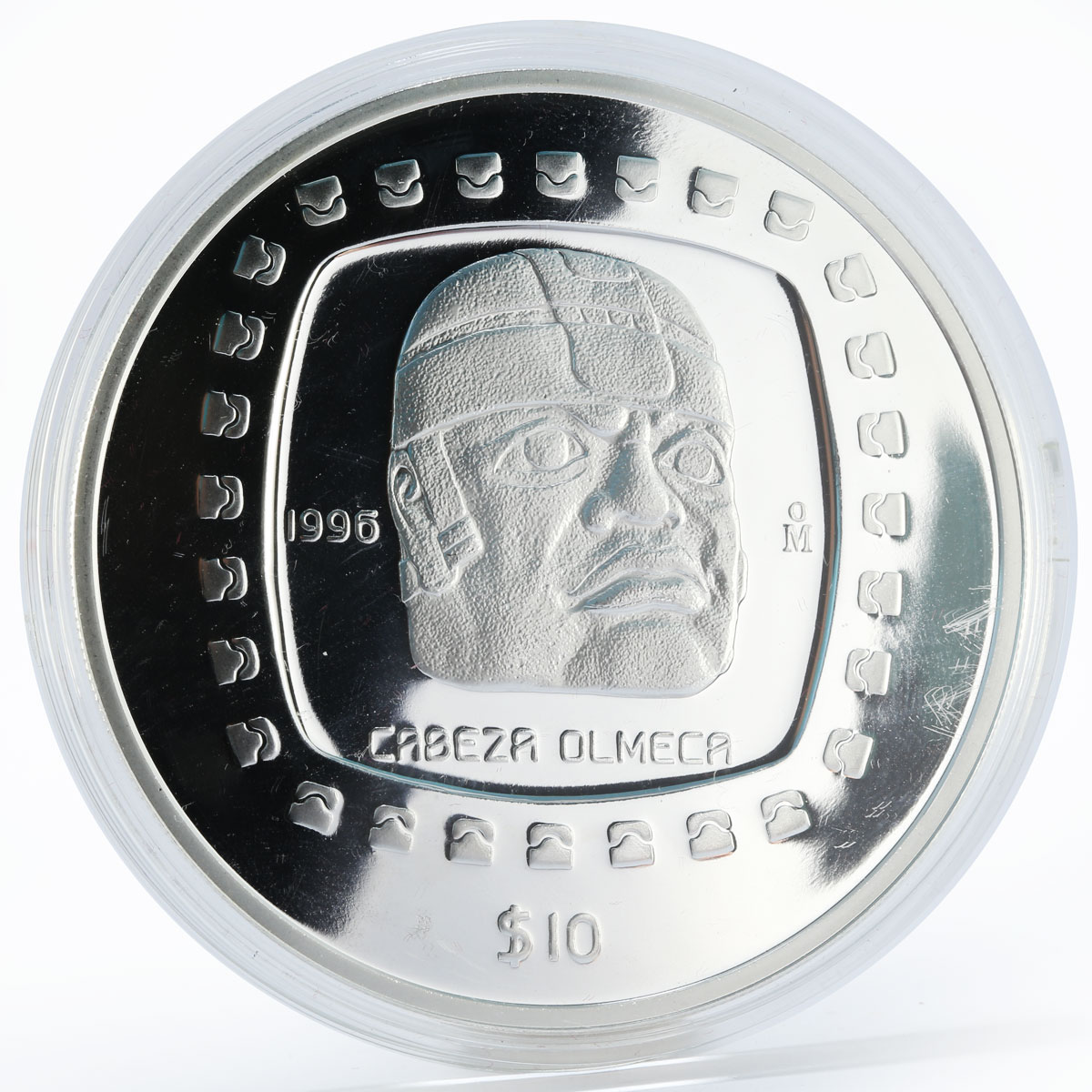 Mexico 10 pesos Olmec Series Cabeza Olmeca proof silver coin 1996