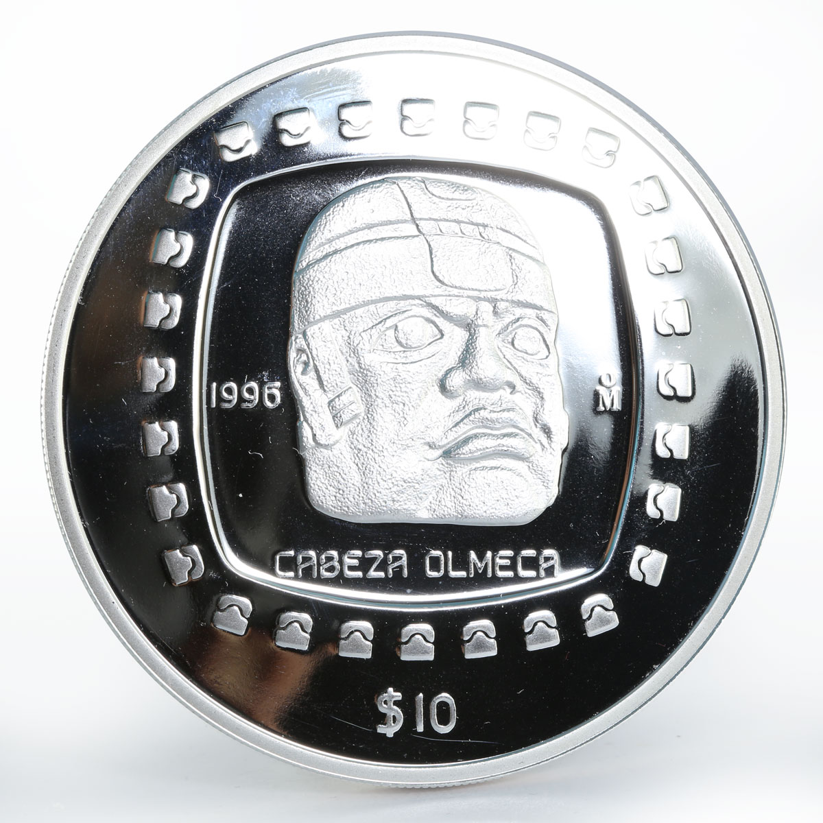 Mexico 10 pesos Olmec Series Cabeza Olmeca proof silver coin 1996