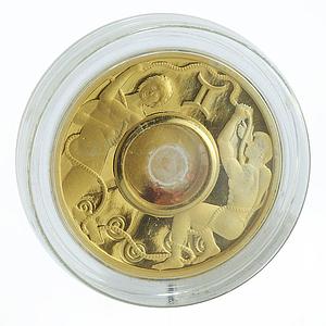 Cook Islands 1 dollar Gemstone Zodiac Signs Gemini gilded silver coin 2003