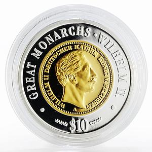 Namibia 10 dollars Great Monarchs Wilhelm II gilded proof silver coin 2009