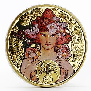 Niue 1 dollar Alphonse Mucha Zodiac Series Cancer gilded silver coin 2011