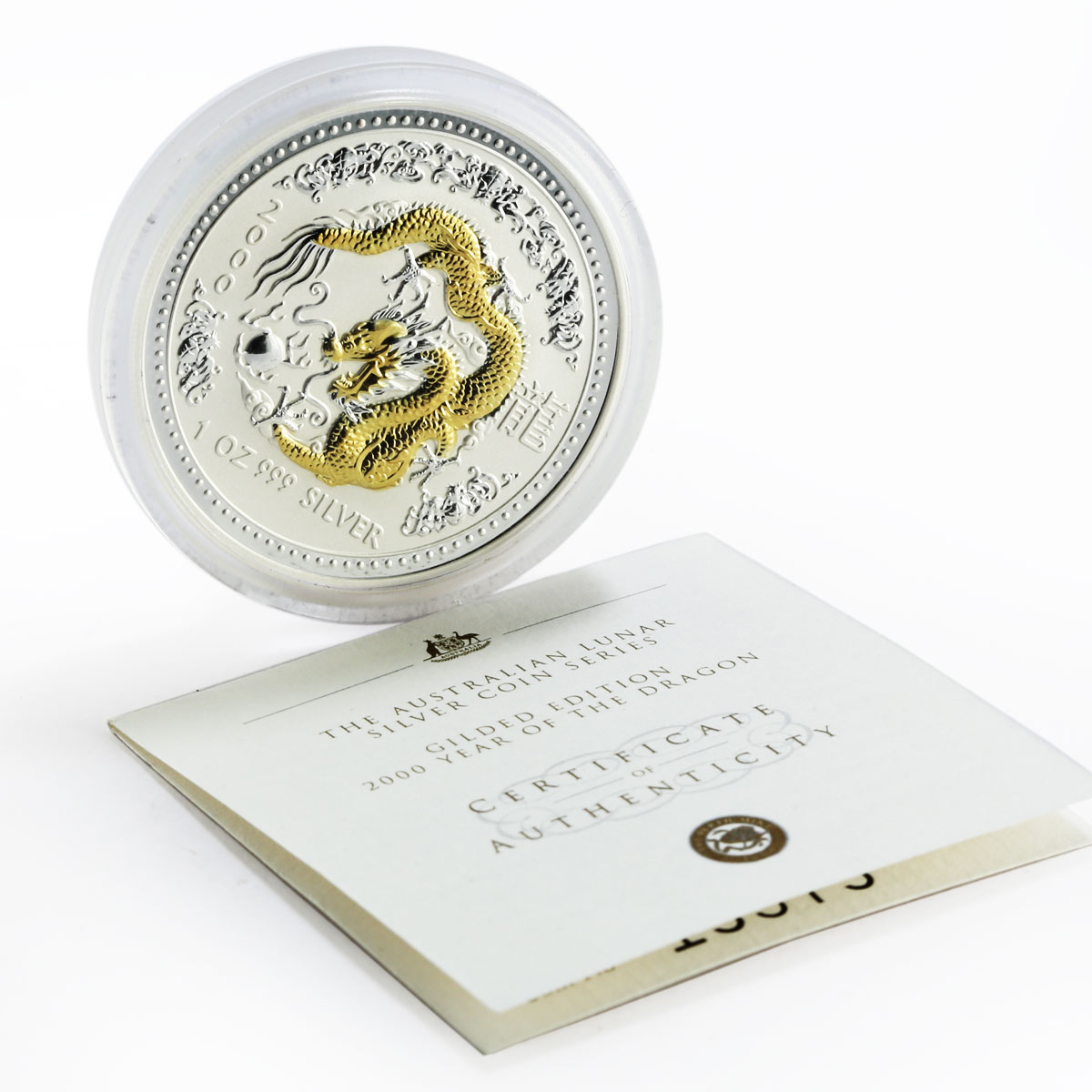 Australia 1 dollar Year of the Dragon Lunar Series I gilded silver coin 2000