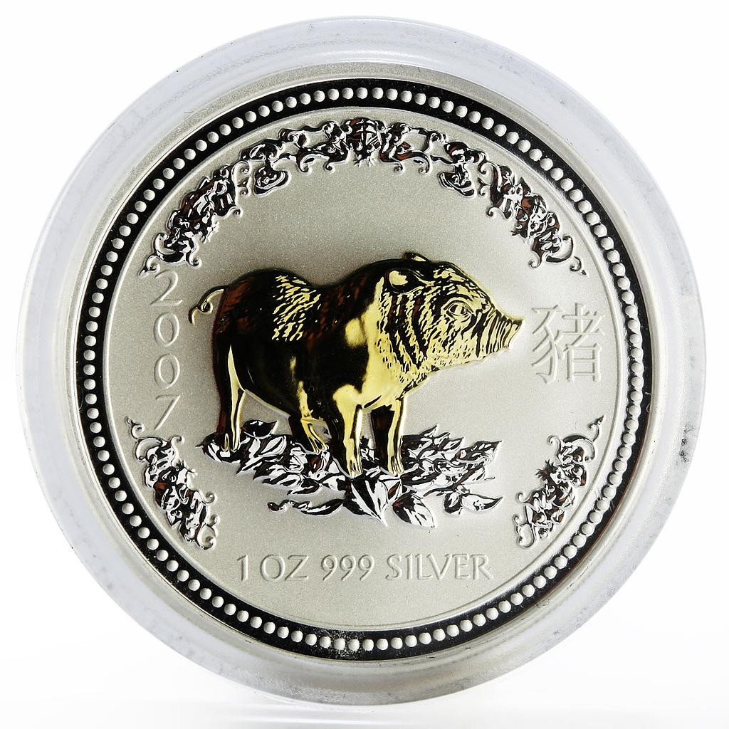 Australia 1 dollar Year of the Pig Lunar Series I gilded silver coin 2007