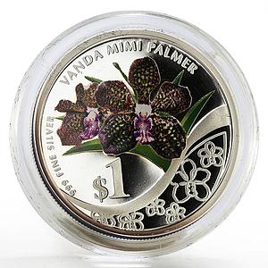 Singapore 1 dollar Vanda Mimi Palmer Orchid colored proof silver coin 2011