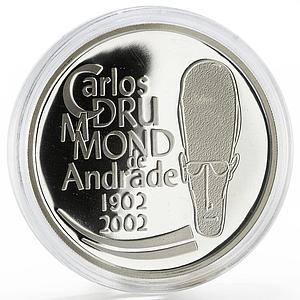 Brazil 2 reals Centennial of Carlos Drummond de Andrade proof silver coin 2002