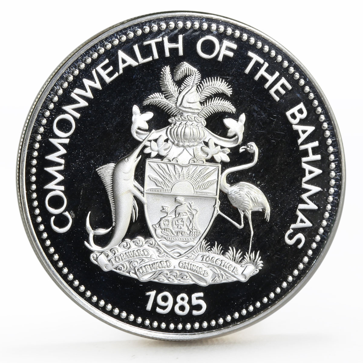 Bahamas 5 dollars Christopher Columbus proof silver coin 1985