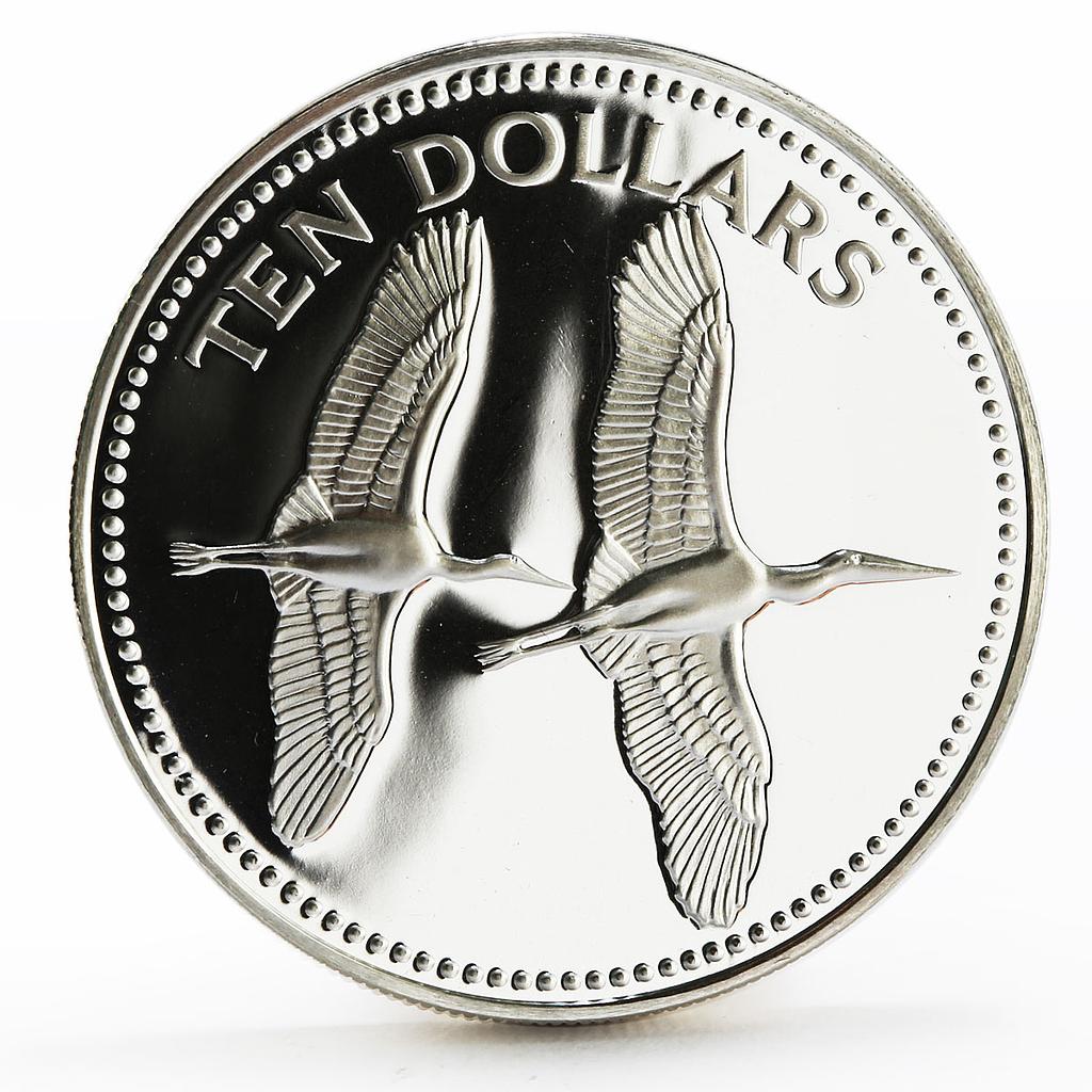 Belize 10 dollars Fauna of Belize series Jabirus proof silver coin 1979