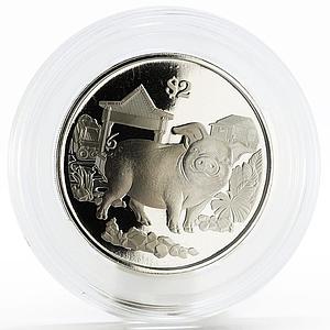 Singapore 2 dollars Lunar Calendar series Year of the Pig nickel coin 2019
