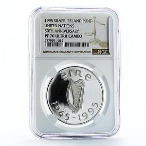 Ireland 1 pound 50th Anniversary of United Nations PF70 NGC silver coin 1995
