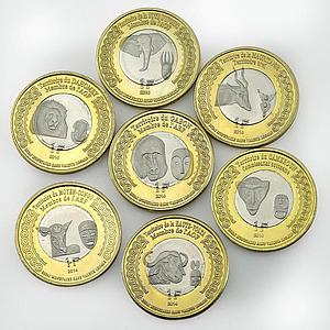 French Africa 1 franc Fauna Animals Masks set of 14 coins 2014
