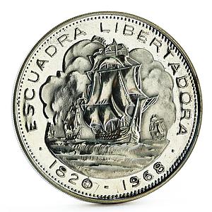 Chile 10 pesos Escuadra Libertadora Ship proof silver coin 1968