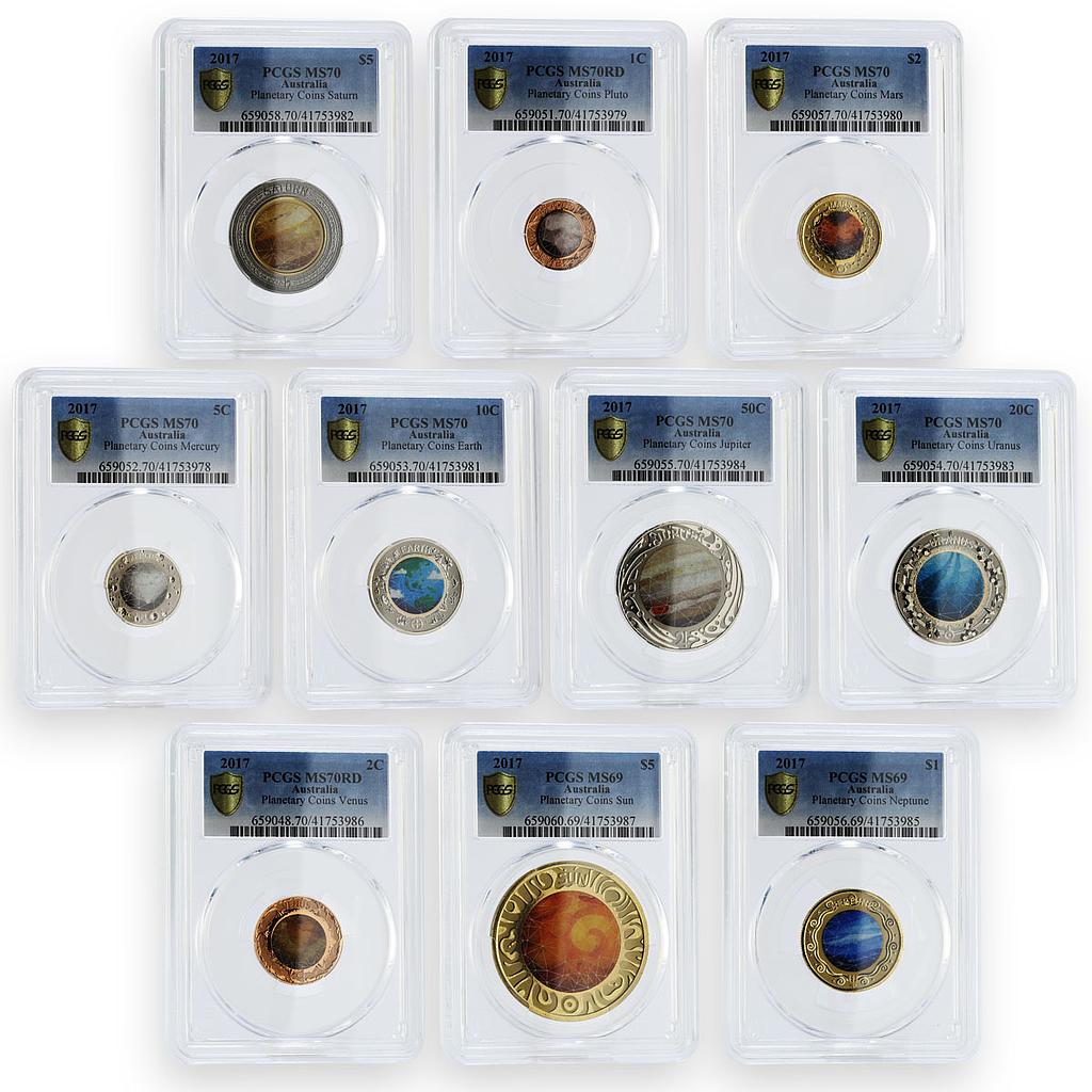 Australia set of 10 coins Planetary Coins Mars Neptune MS70x8 MS69x2 PCGS 2017
