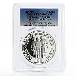 Papua New Guinea 5 kina Defense of the Kokoda Trail PR70 PCGS silver coin 1982