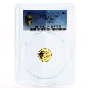 Ukraine 2 hryvnias Zodiac Signs series Libra PL70 PCGS gold coin 2008