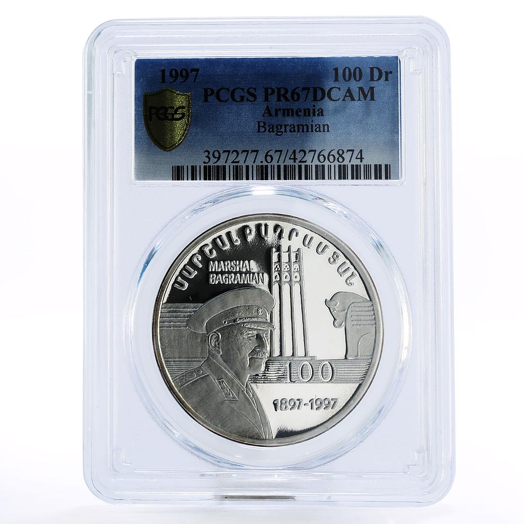 Armenia 100 dram Soviet Commander Bagramian PR67 PCGS silver coin 1997